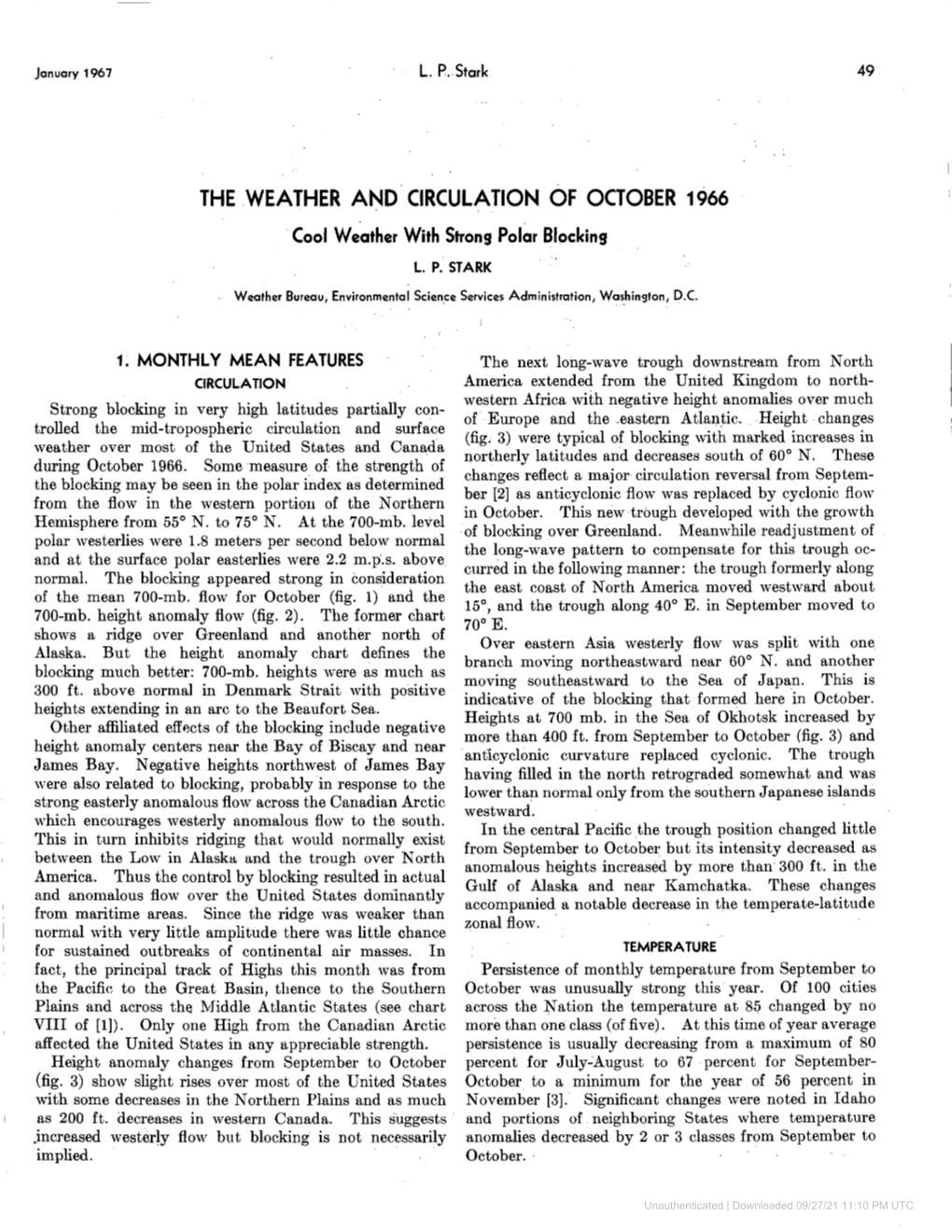 The Weather and Circulation of October 1966