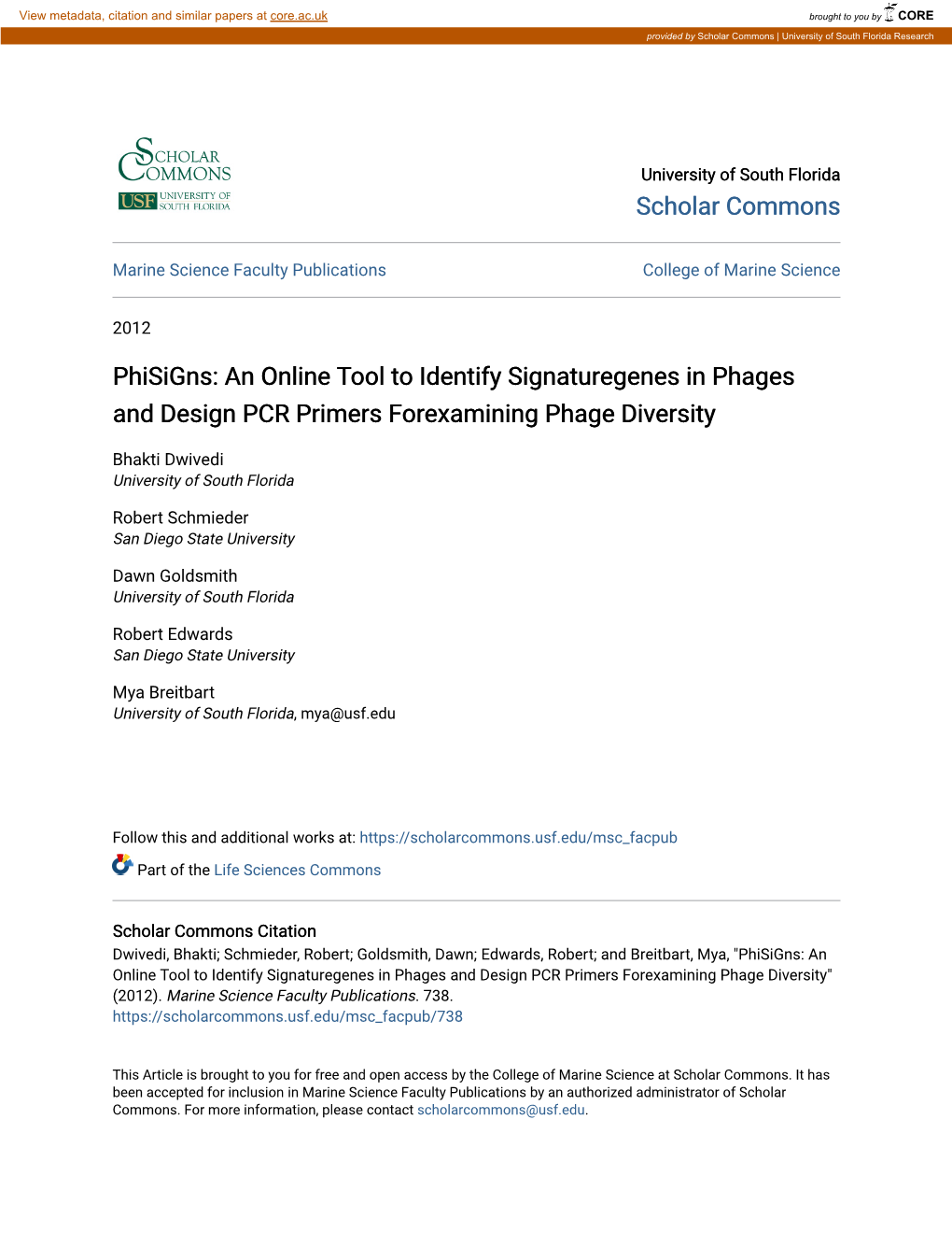 Phisigns: an Online Tool to Identify Signaturegenes in Phages and Design PCR Primers Forexamining Phage Diversity