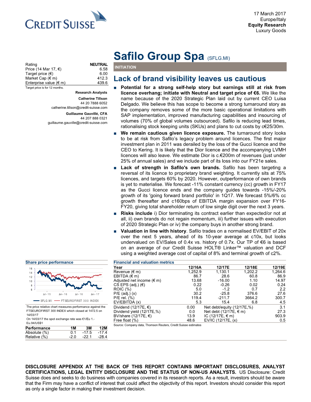 Safilo Group Spa (SFLG.MI)