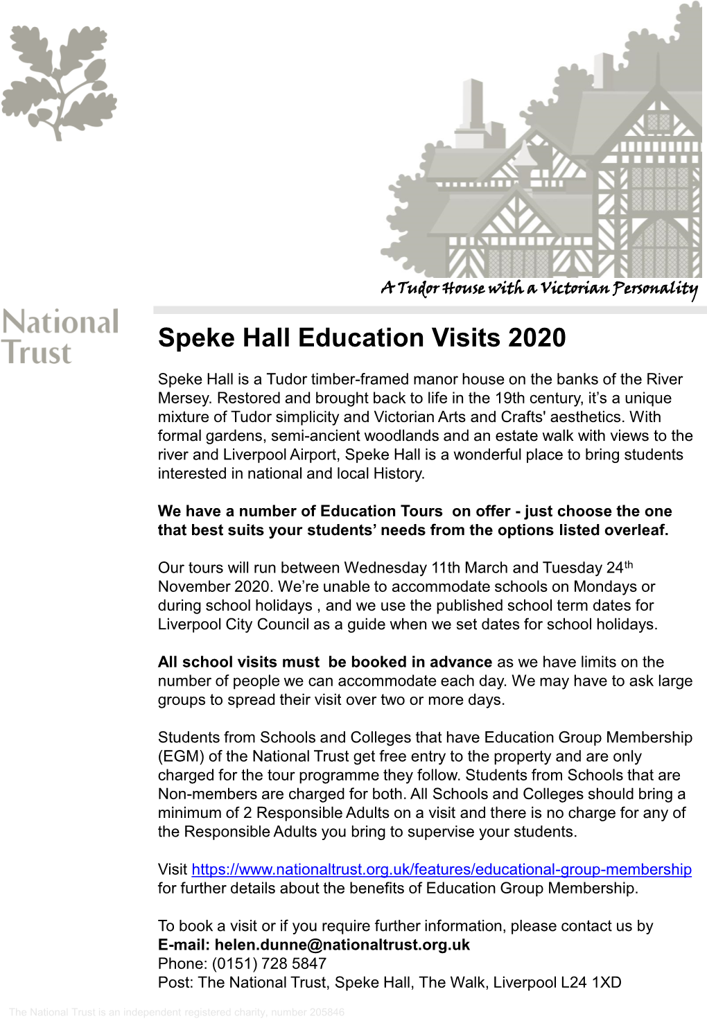Speke Hall Education Visits 2020