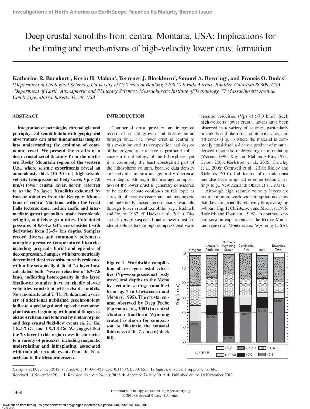 Deep Crustal Xenoliths from Central Montana, USA: Implications for the Timing and Mechanisms of High-Velocity Lower Crust Formation