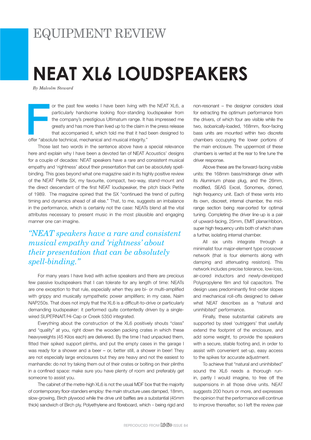 NEAT XL6 LOUDSPEAKERS by Malcolm Steward