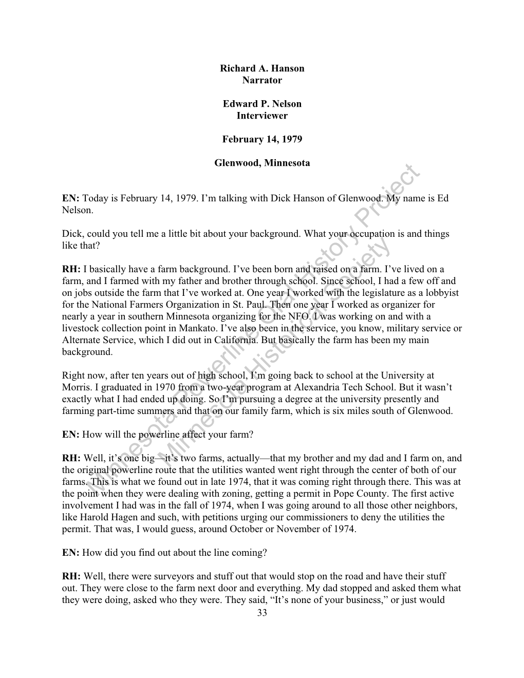Minnesota Powerline Oral History Project Minnesota Historical Society