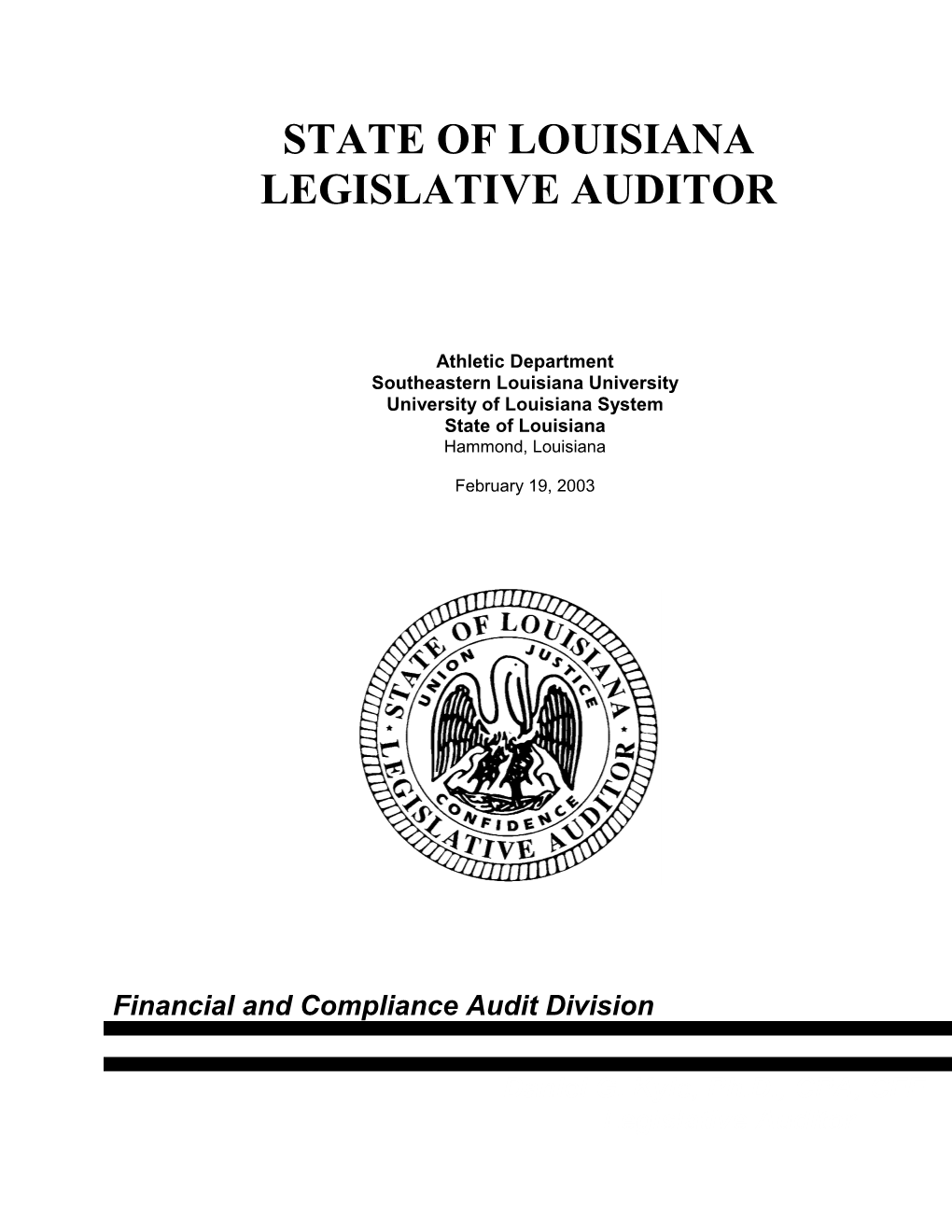 State of Louisiana Legislative Auditor