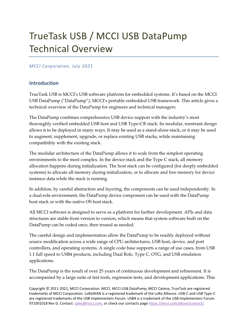 Truetask USB / MCCI USB Datapump Technical Overview