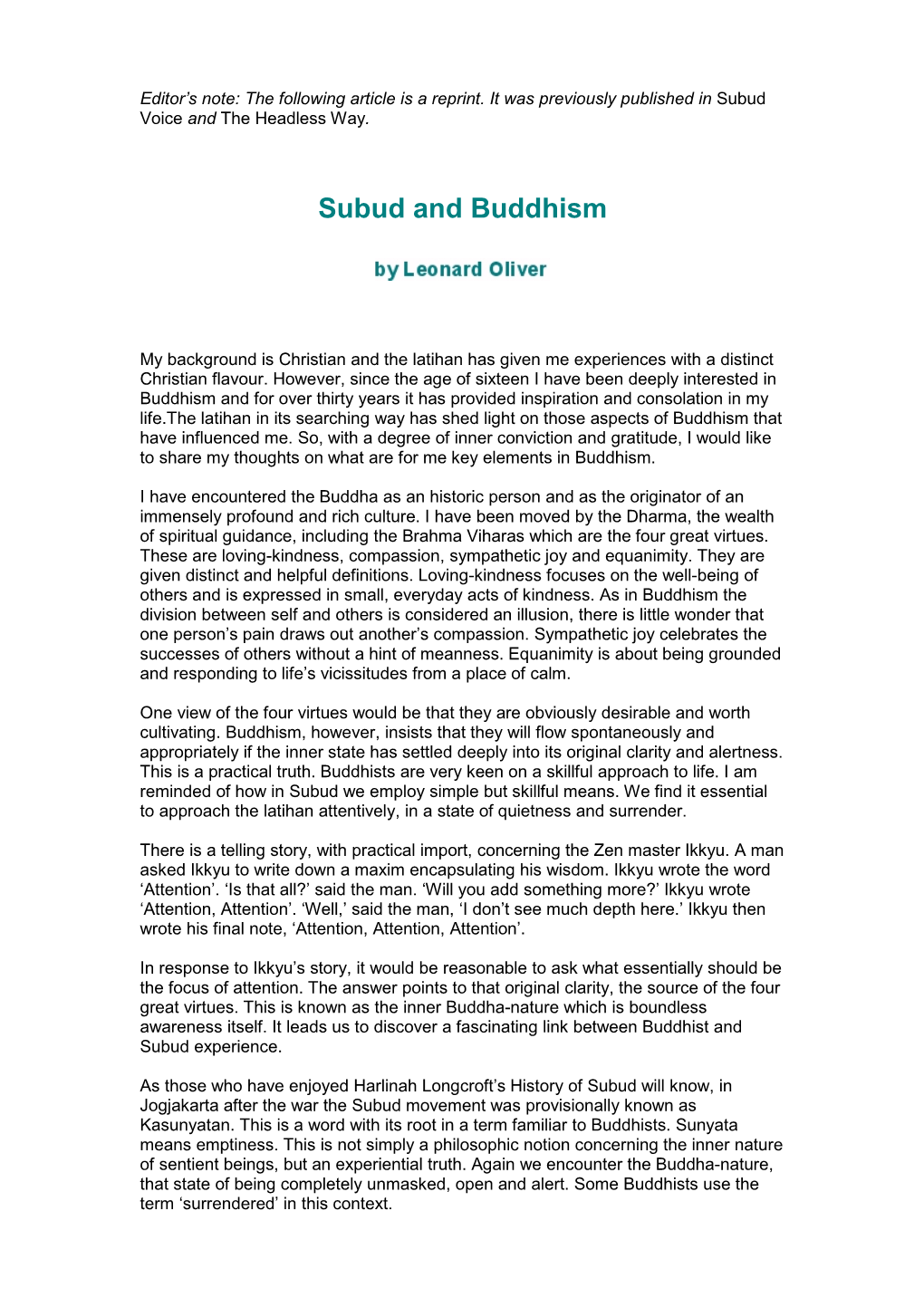 Subud and Buddhism