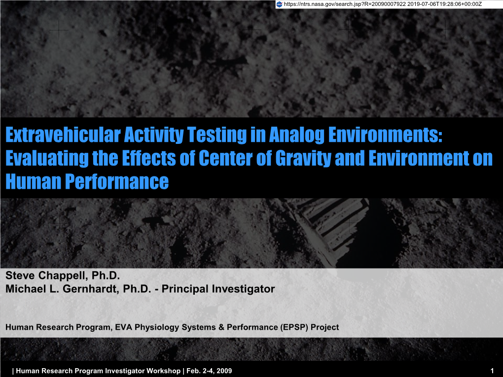 Extravehicular Activity Testing in Analog Environments: Evaluating the Effects of Center of Gravity and Environment on Human Performance