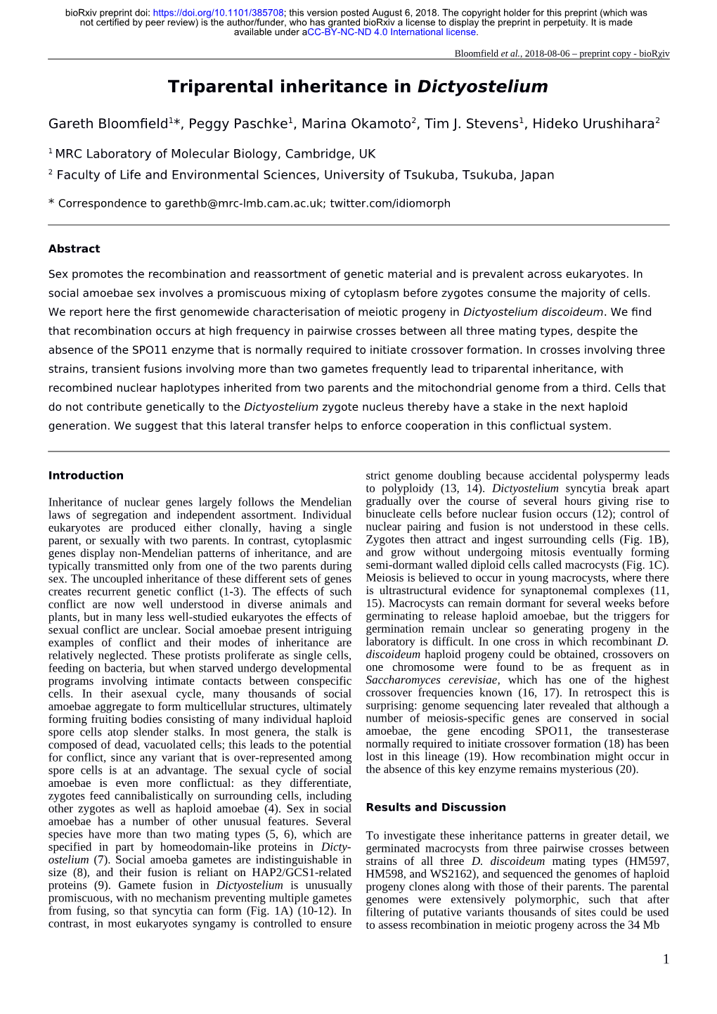 Triparental Inheritance in Dictyostelium