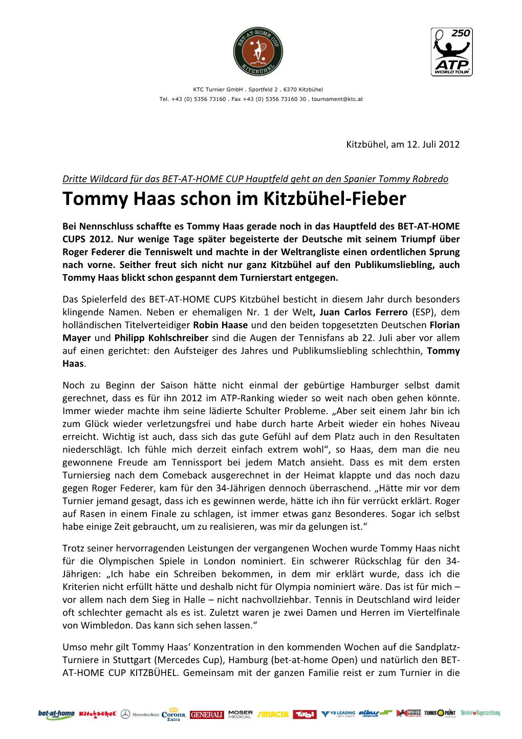 Tommy Haas Schon Im Kitzbühel-Fieber
