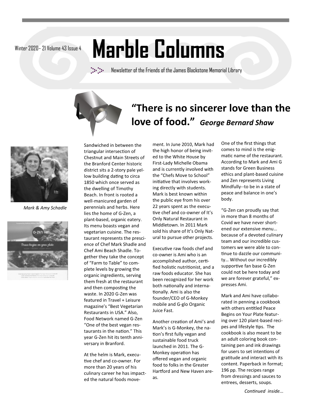 Marble Columns Newsletter of the Friends of the James Blackstone Memorial Library