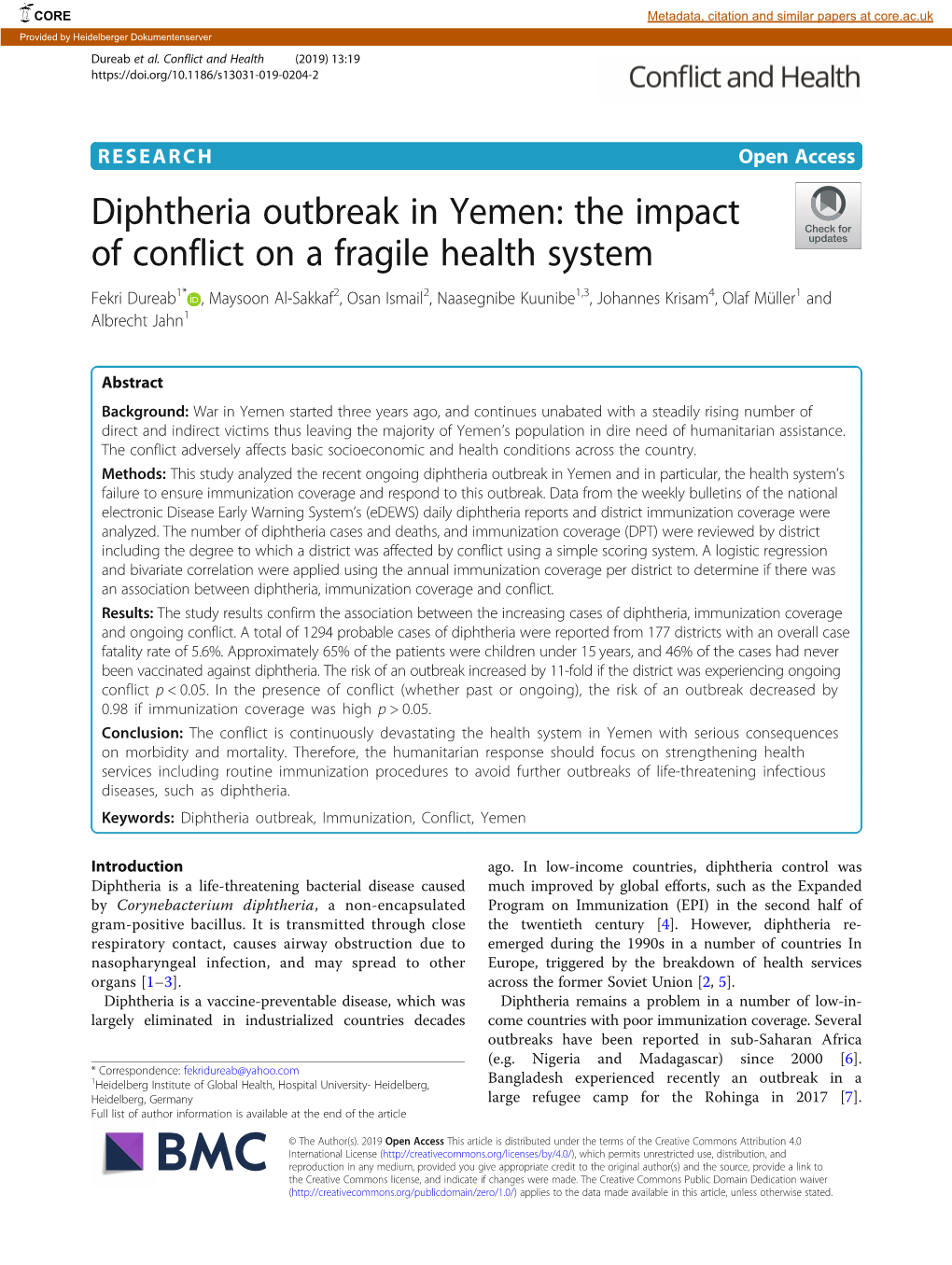 Diphtheria Outbreak in Yemen