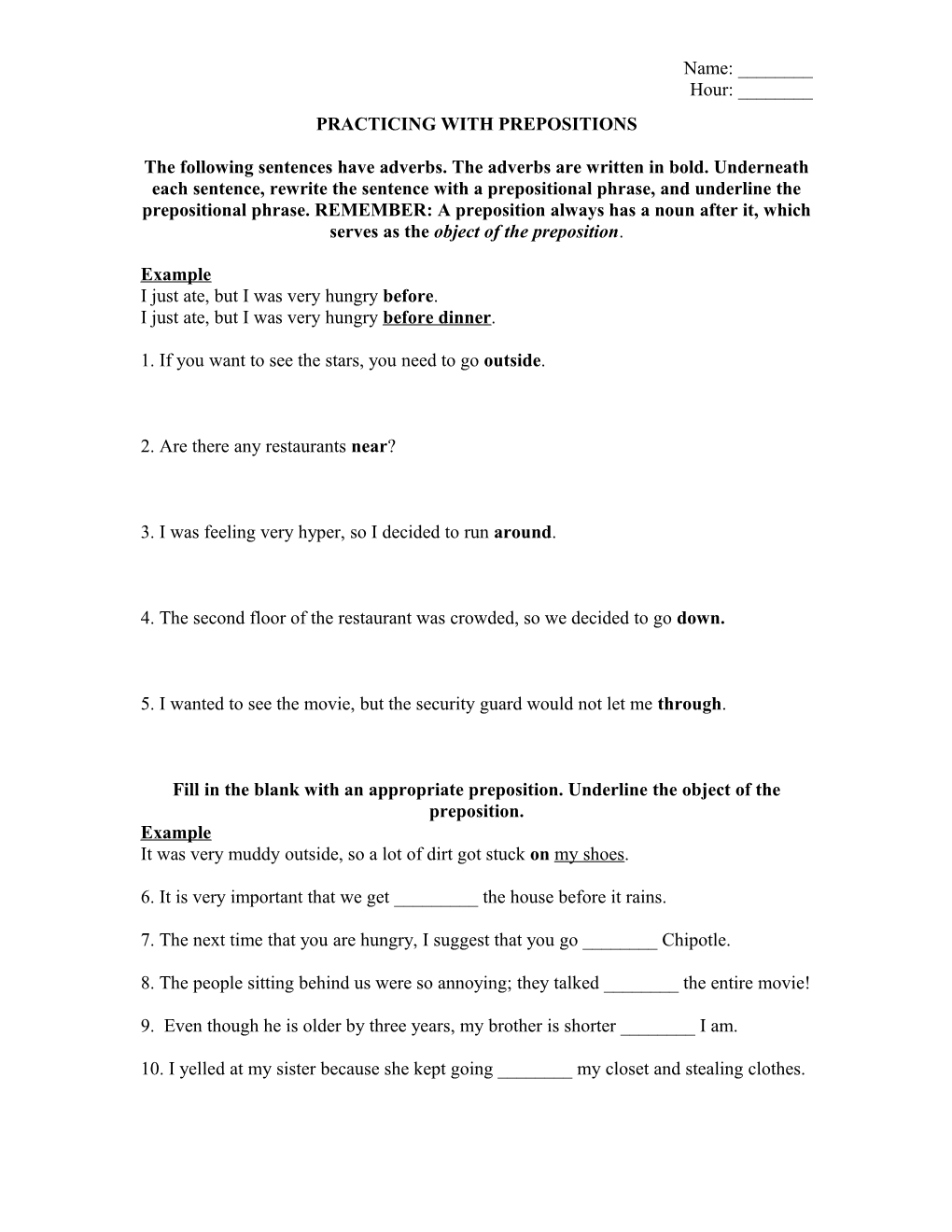 Adverbs to Prepositions