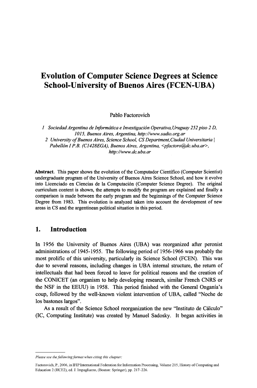 Evolution of Computer Science Degrees at Science Scliool-University of Buenos Aires (FCEN-UBA)