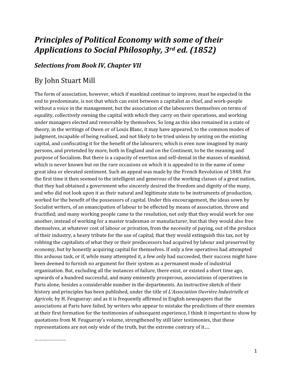 Principles of Political Economy with Some of Their Applications to Social Philosophy, 3Rd Ed