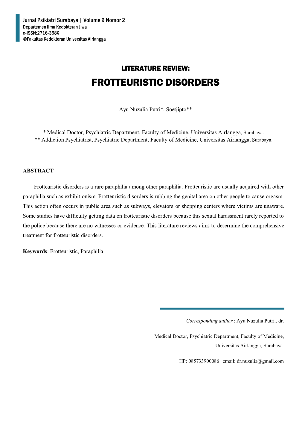 Frotteuristic Disorders