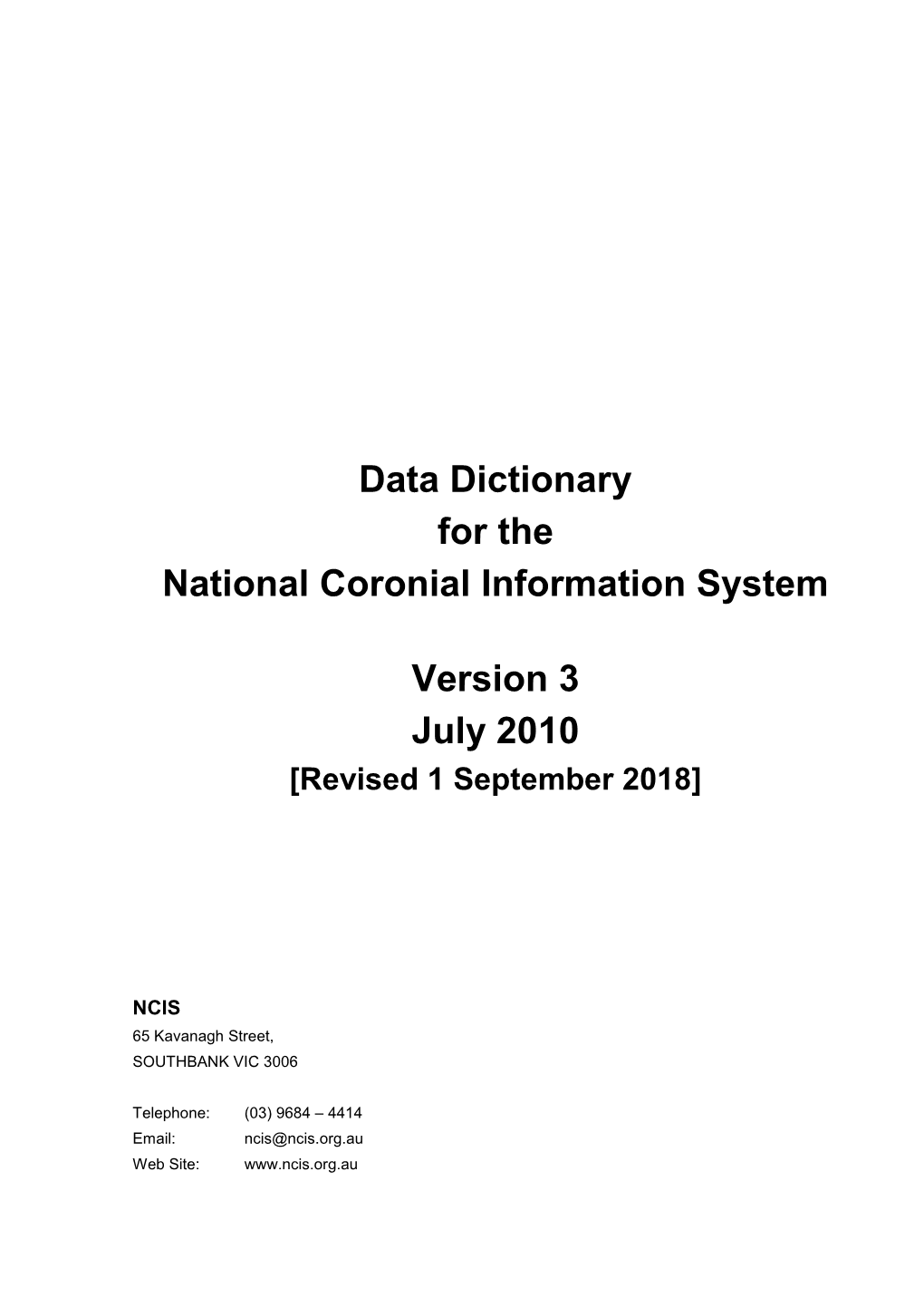 Data Dictionary for the National Coronial Information System