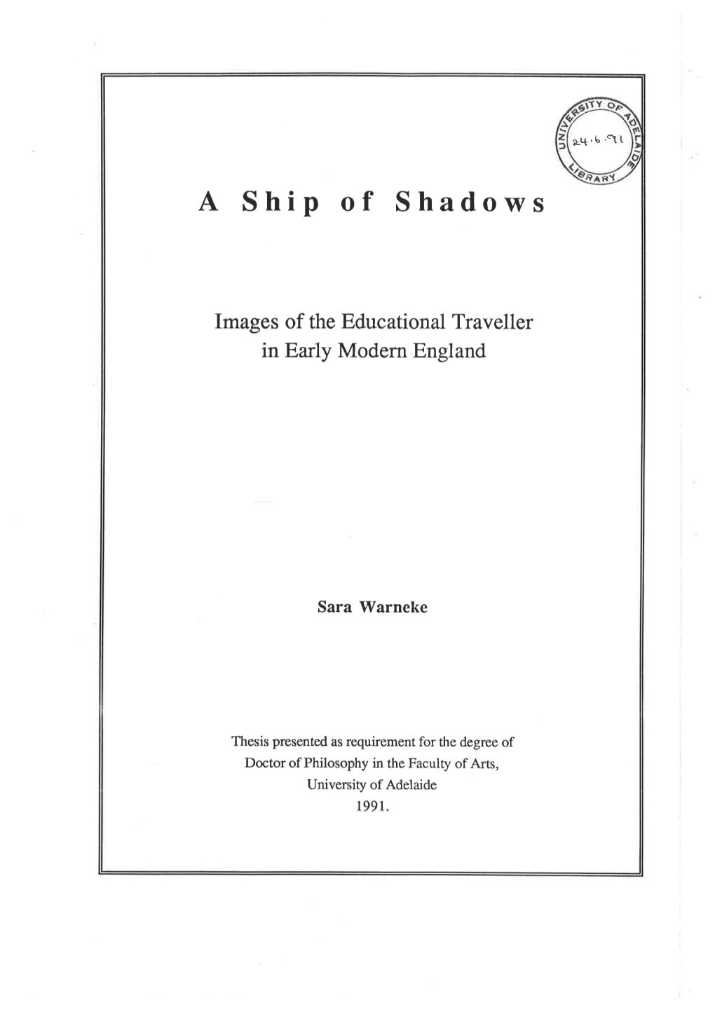 A Ship of Shadows : Images of the Educational Traveller in Early