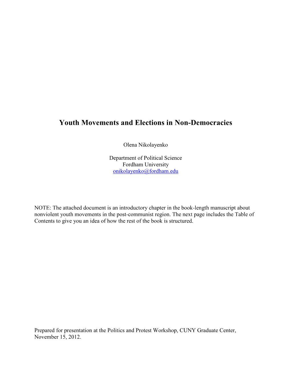 Youth Movements and Elections in Non-Democracies