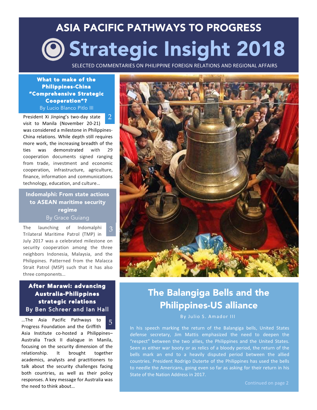 Strategic Insight 2018 SELECTED COMMENTARIES on PHILIPPINE FOREIGN RELATIONS and REGIONAL AFFAIRS