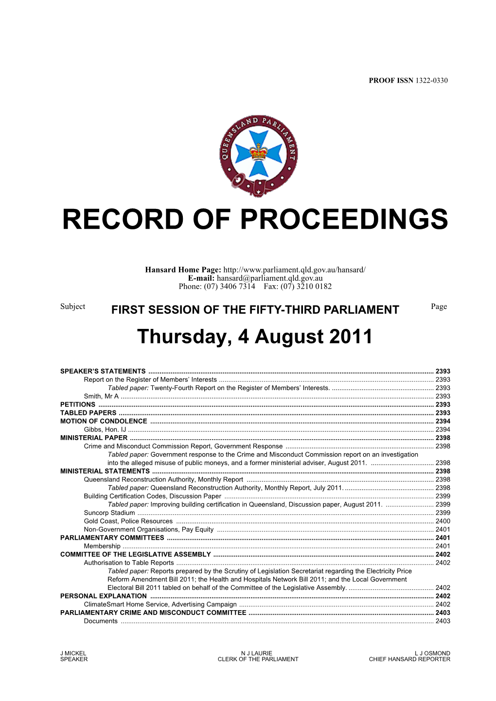 Record of Proceedings