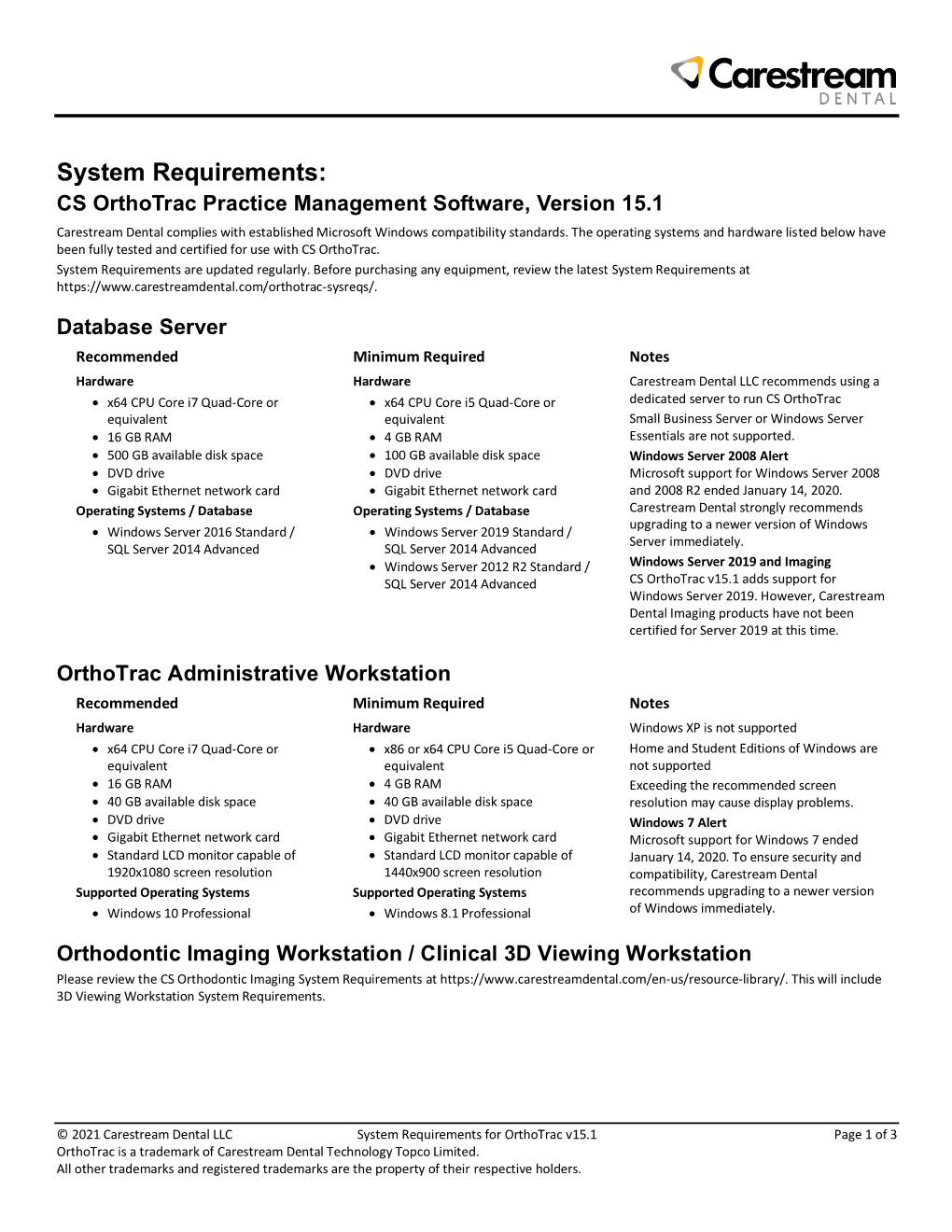 Orthotrac 15.1 System Requirements