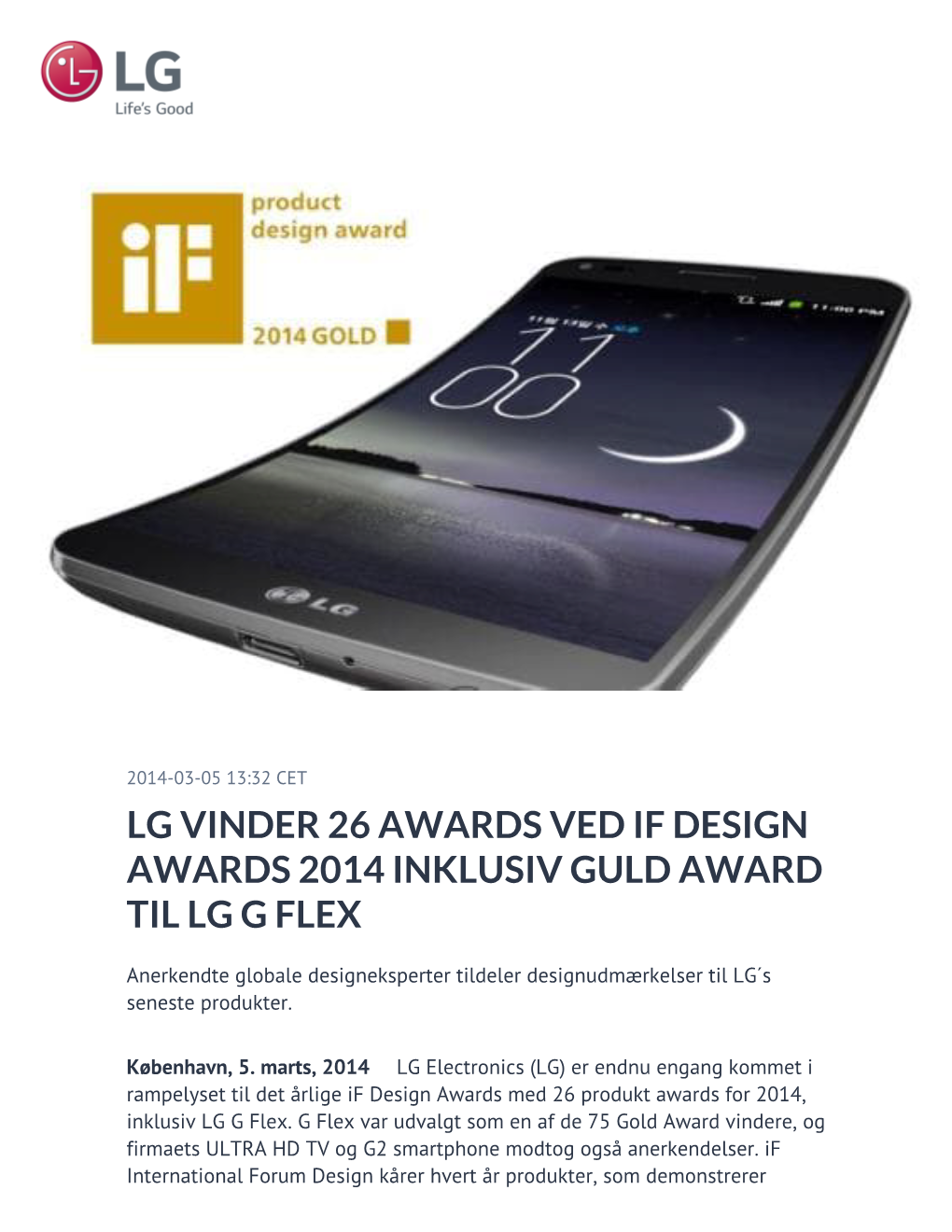 Lg Vinder 26 Awards Ved If Design Awards 2014 Inklusiv Guld Award Til Lg G Flex