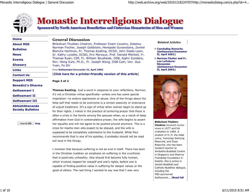 Monastic Interreligious Dialogue | General Discussion