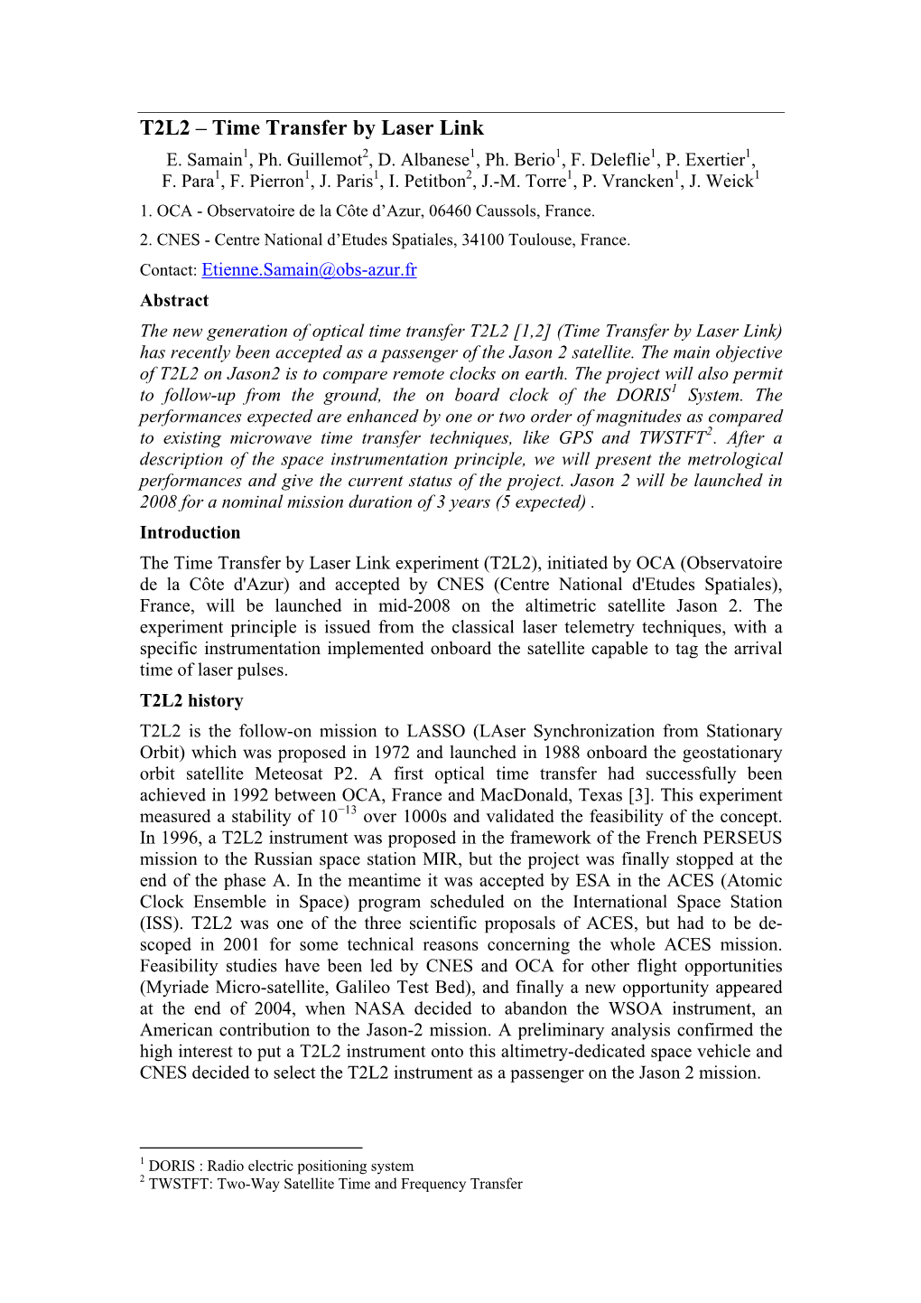 T2L2 – Time Transfer by Laser Link E