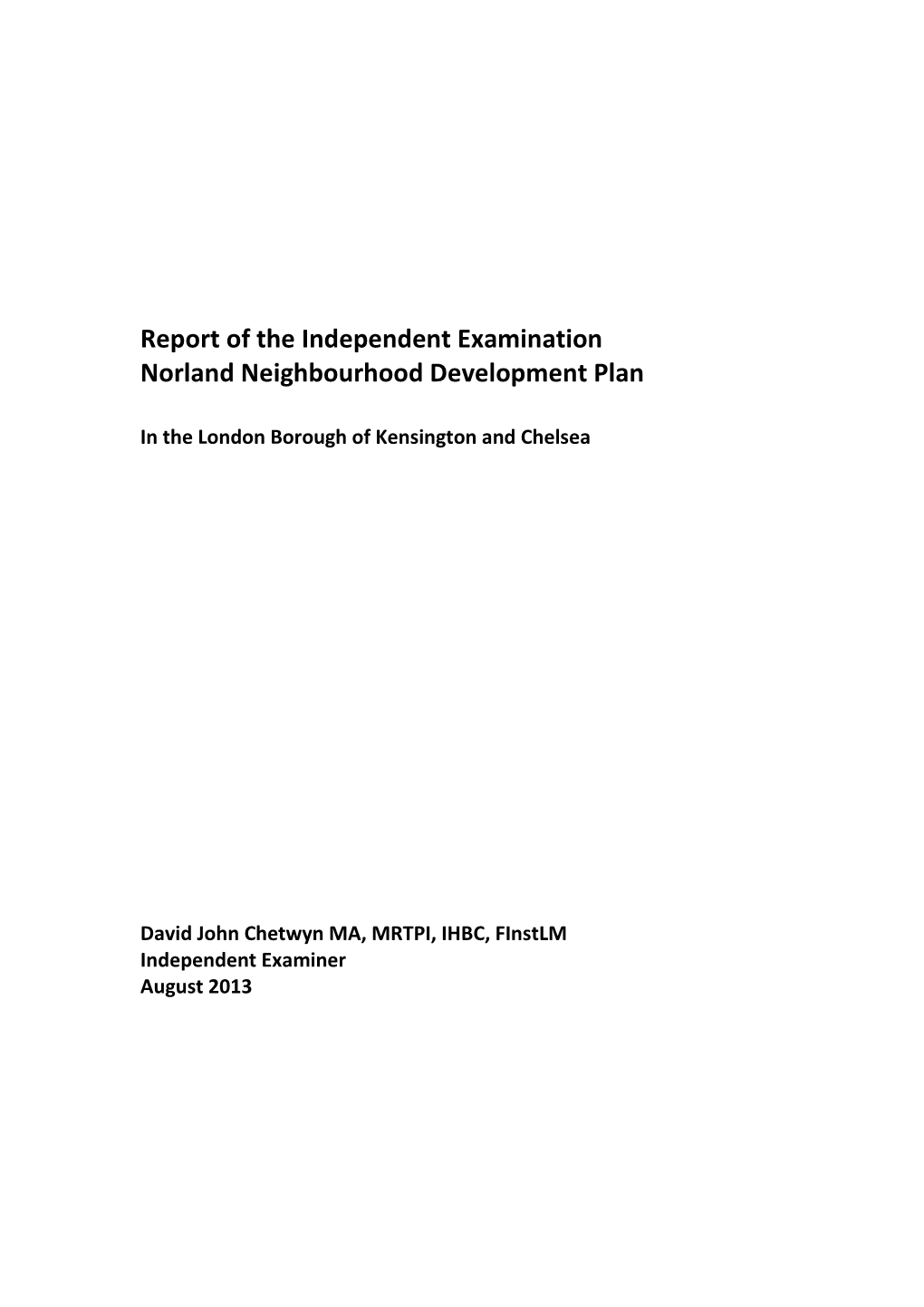 Report of the Independent Examination Norland Neighbourhood Development Plan