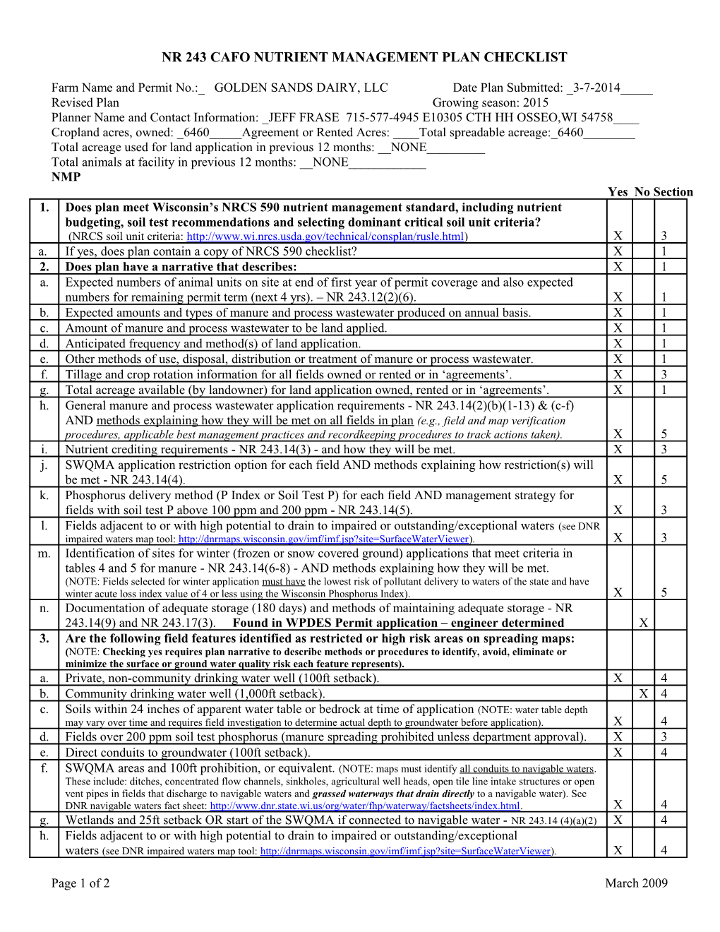 Nr 243 Nutrient Management Checklist