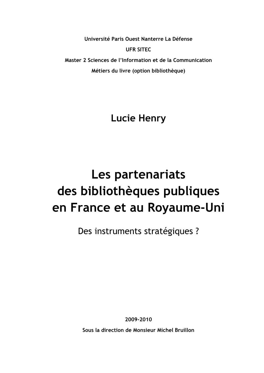 Les Partenariats Des Bibliothèques Publiques En France Et Au Royaume-Uni