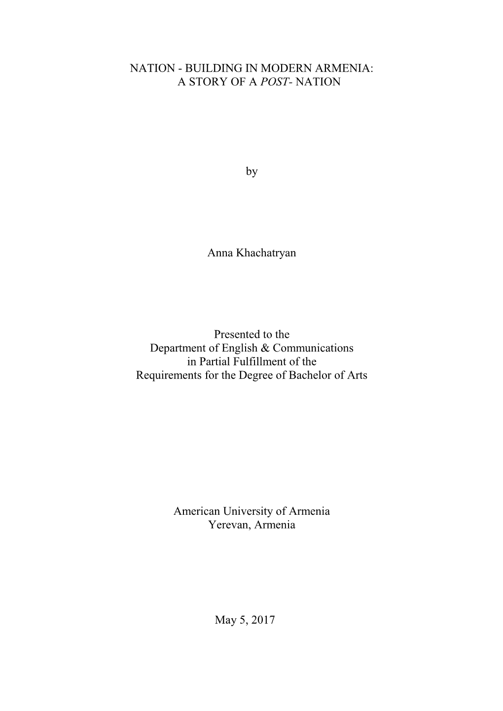 Building in Modern Armenia: a Story of a Post- Nation