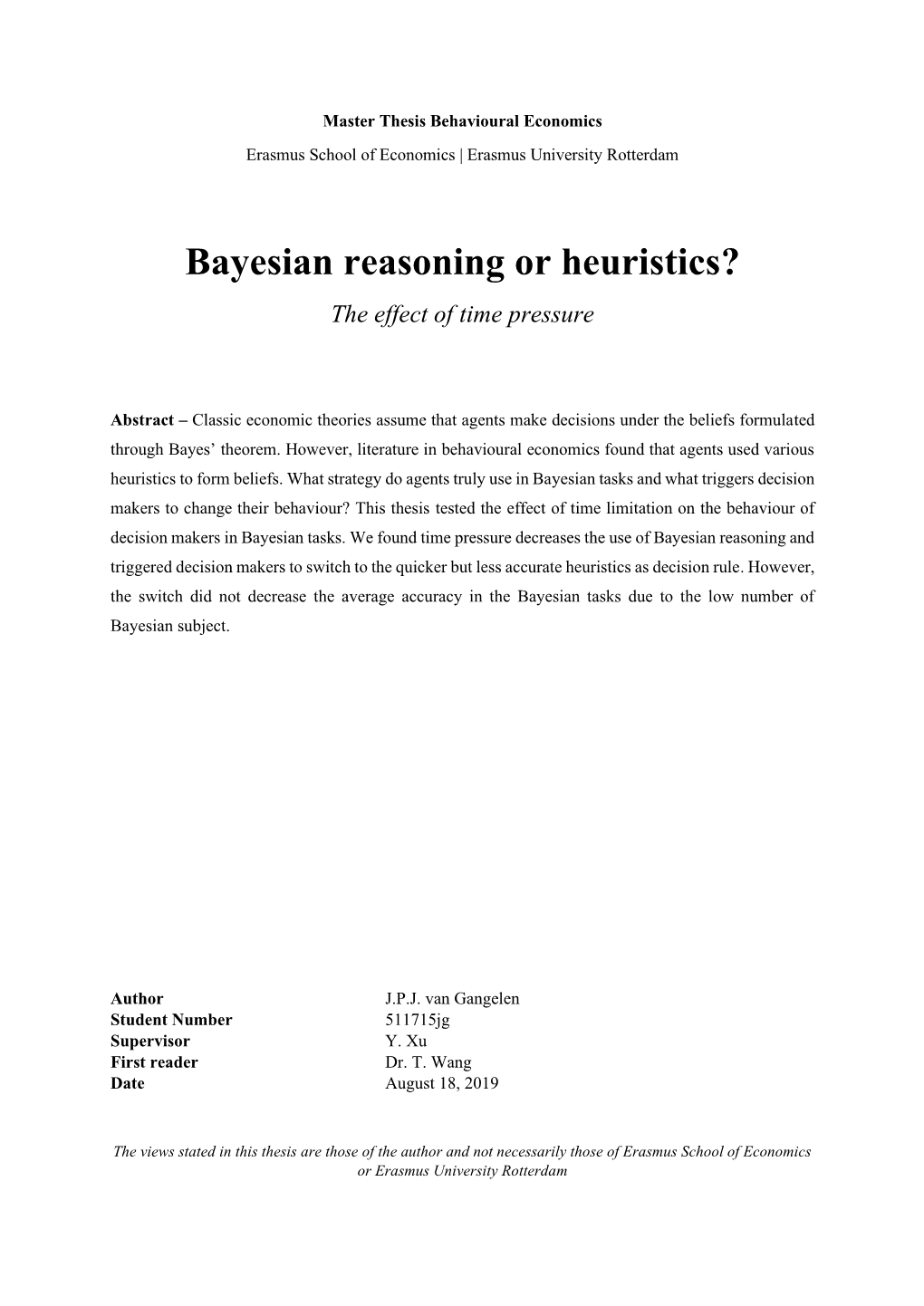 Bayesian Reasoning Or Heuristics? the Effect of Time Pressure