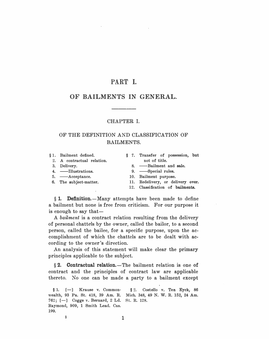 Outlines of the Law of Bailments and Carriers / by Edwin C. Goddard