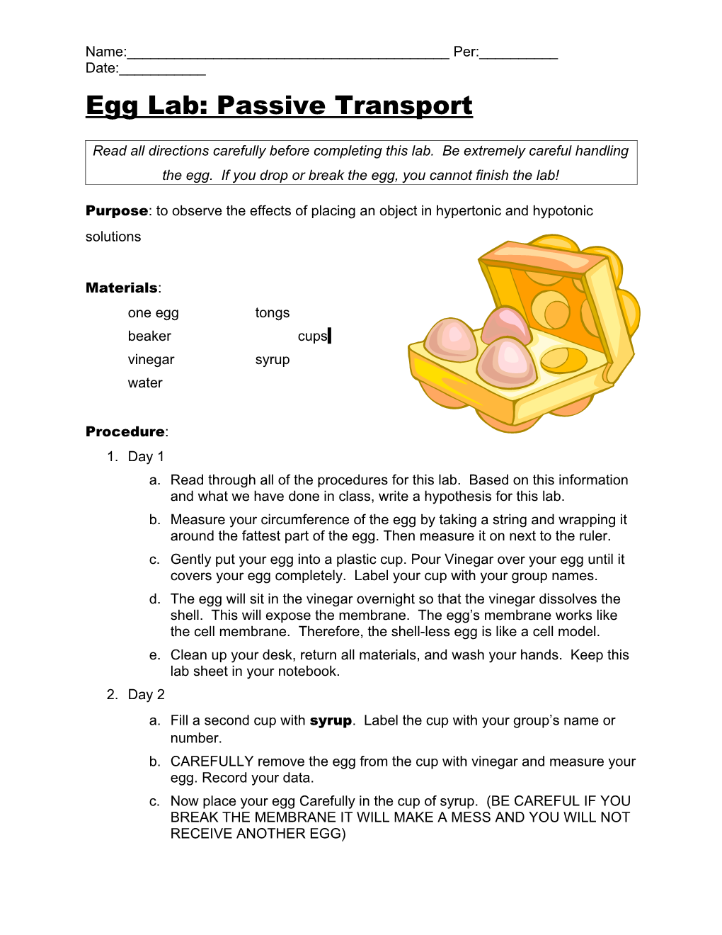 Egg Lab: Passive Transport