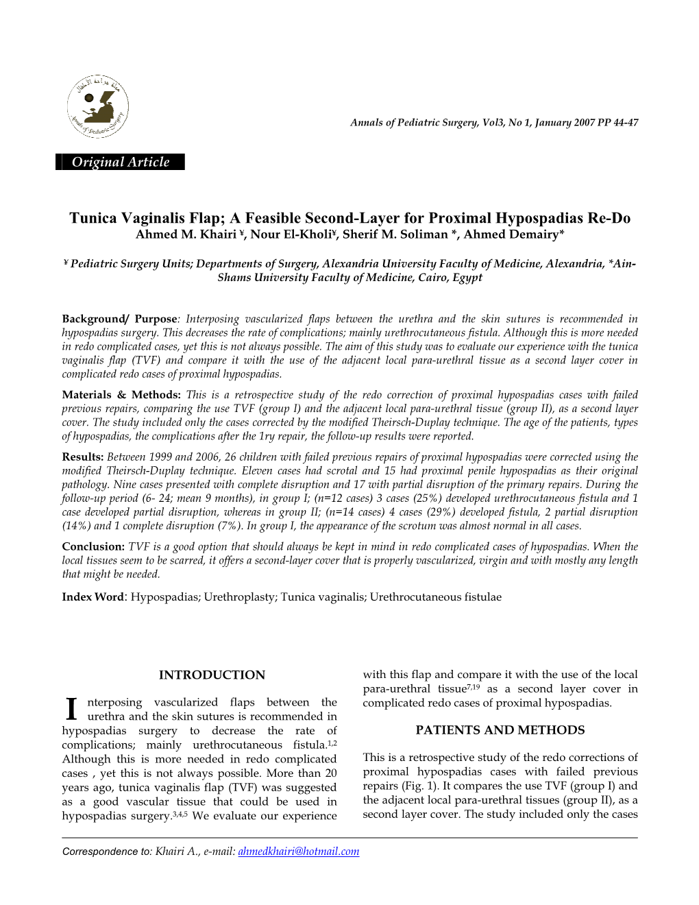 Tunica Vaginalis Flap; a Feasible Second-Layer for Proximal Hypospadias Re-Do Ahmed M