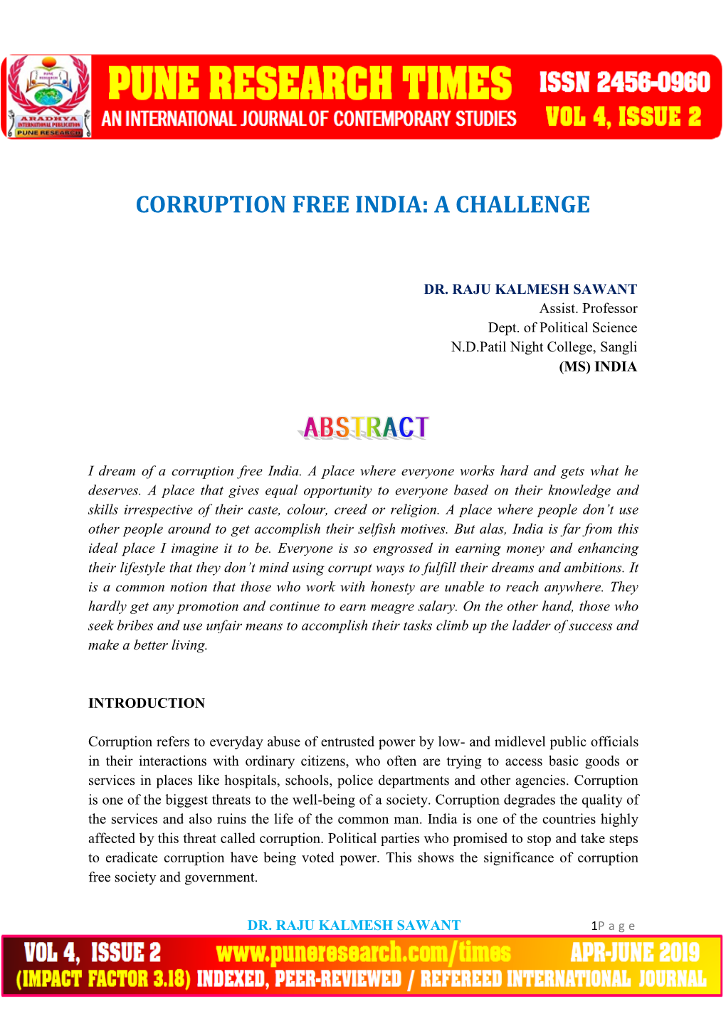 Corruption Free India: a Challenge