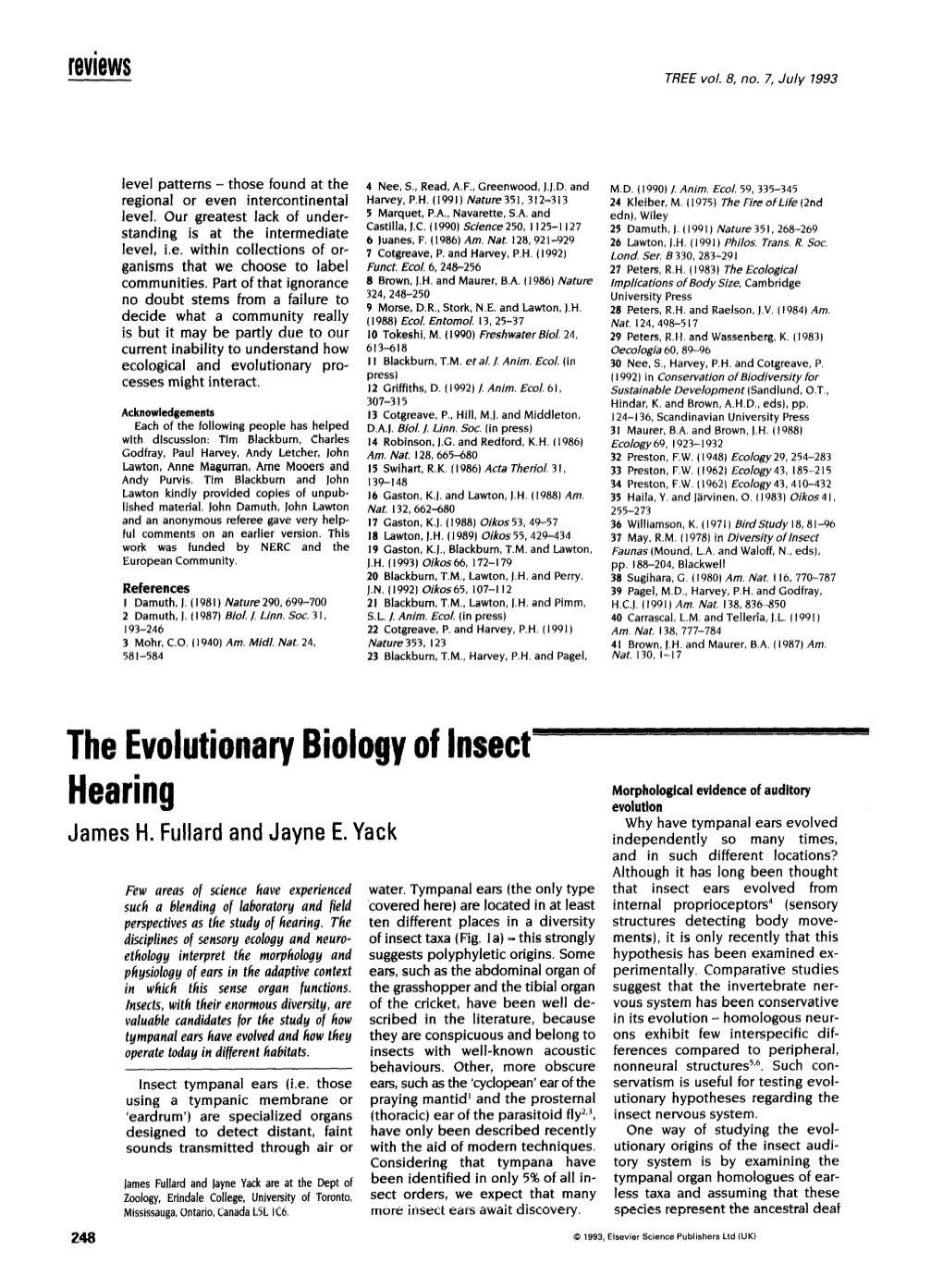 The Evolutionary Biology of Insect Hearing