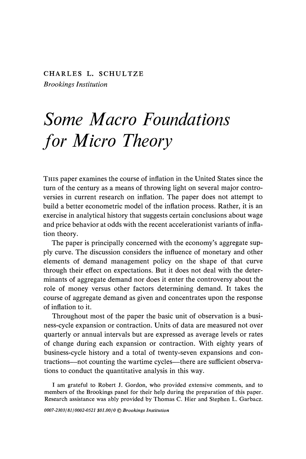 Some Macro Foundations for Micro Theory