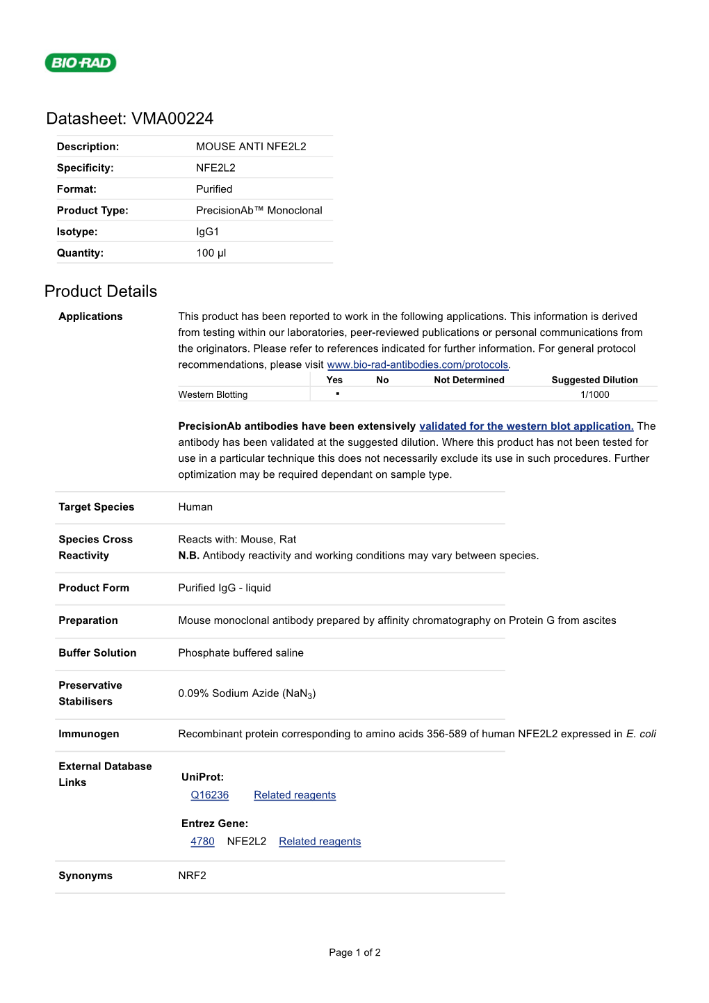 Datasheet: VMA00224 Product Details