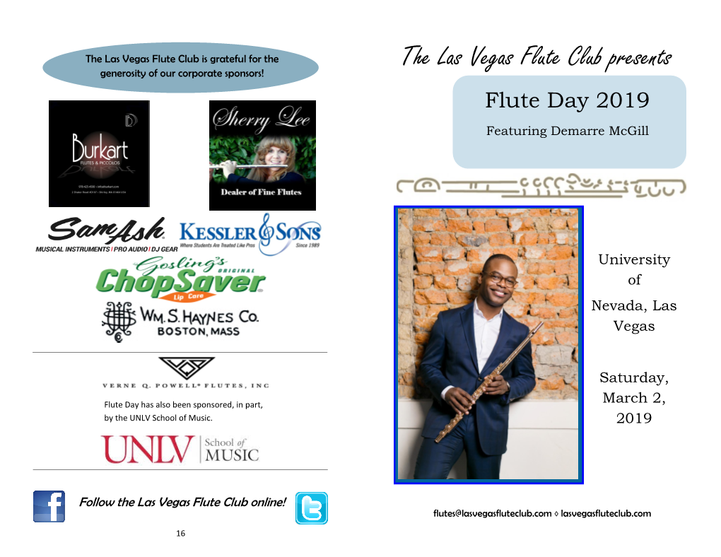 The Las Vegas Flute Club Presents Flute Day 2019 Featuring Demarre Mcgill