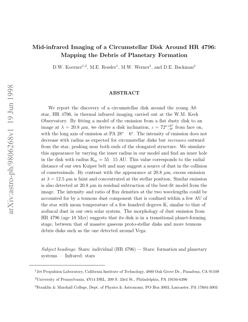 Mid-Infrared Imaging of a Circumstellar Disk Around HR 4796