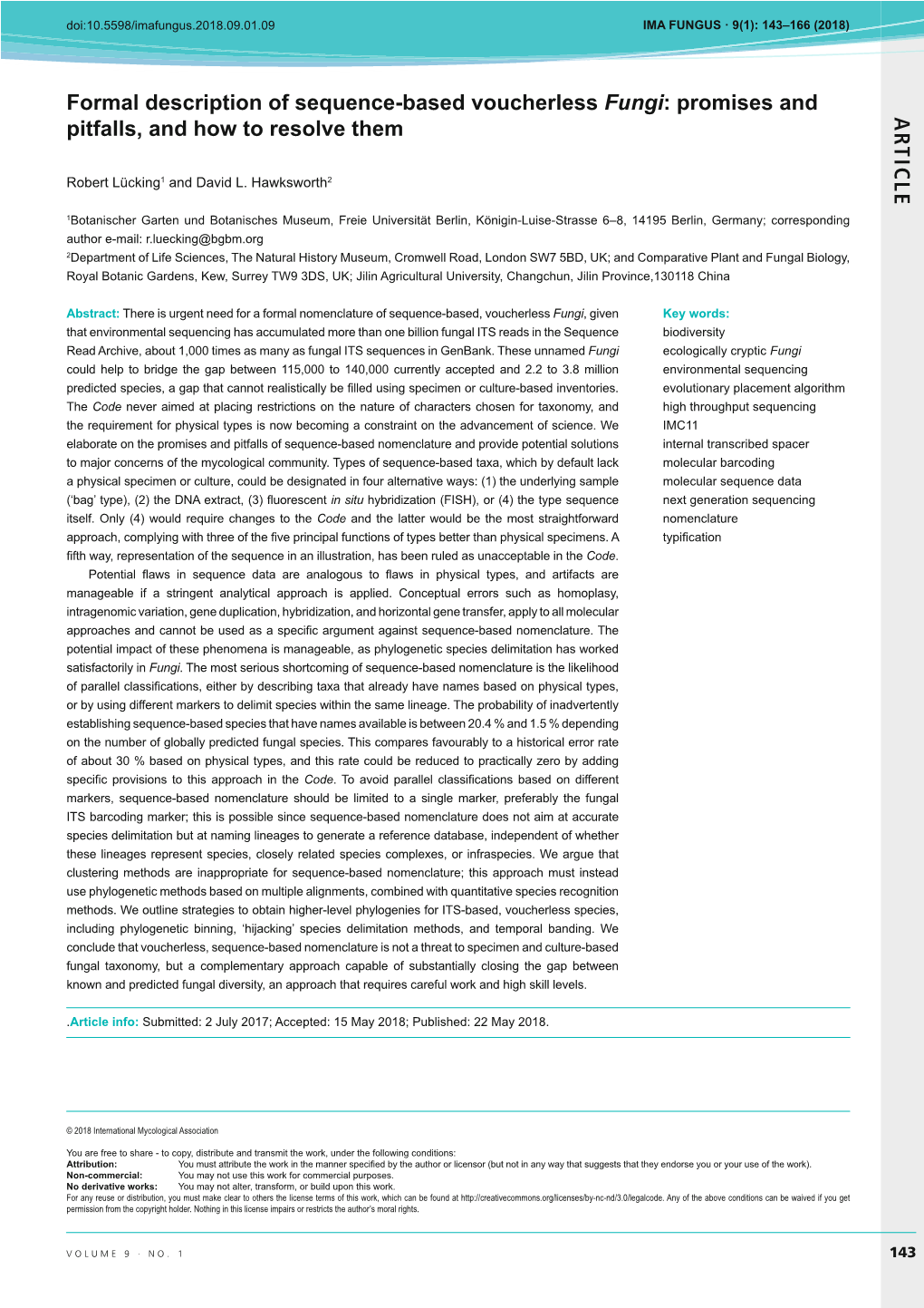 AR TICLE Formal Description of Sequence-Based Voucherless Fungi