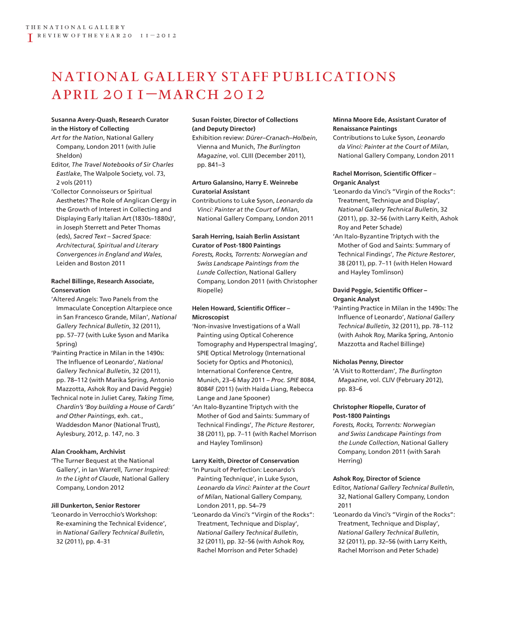 Staff Publications and Commitments