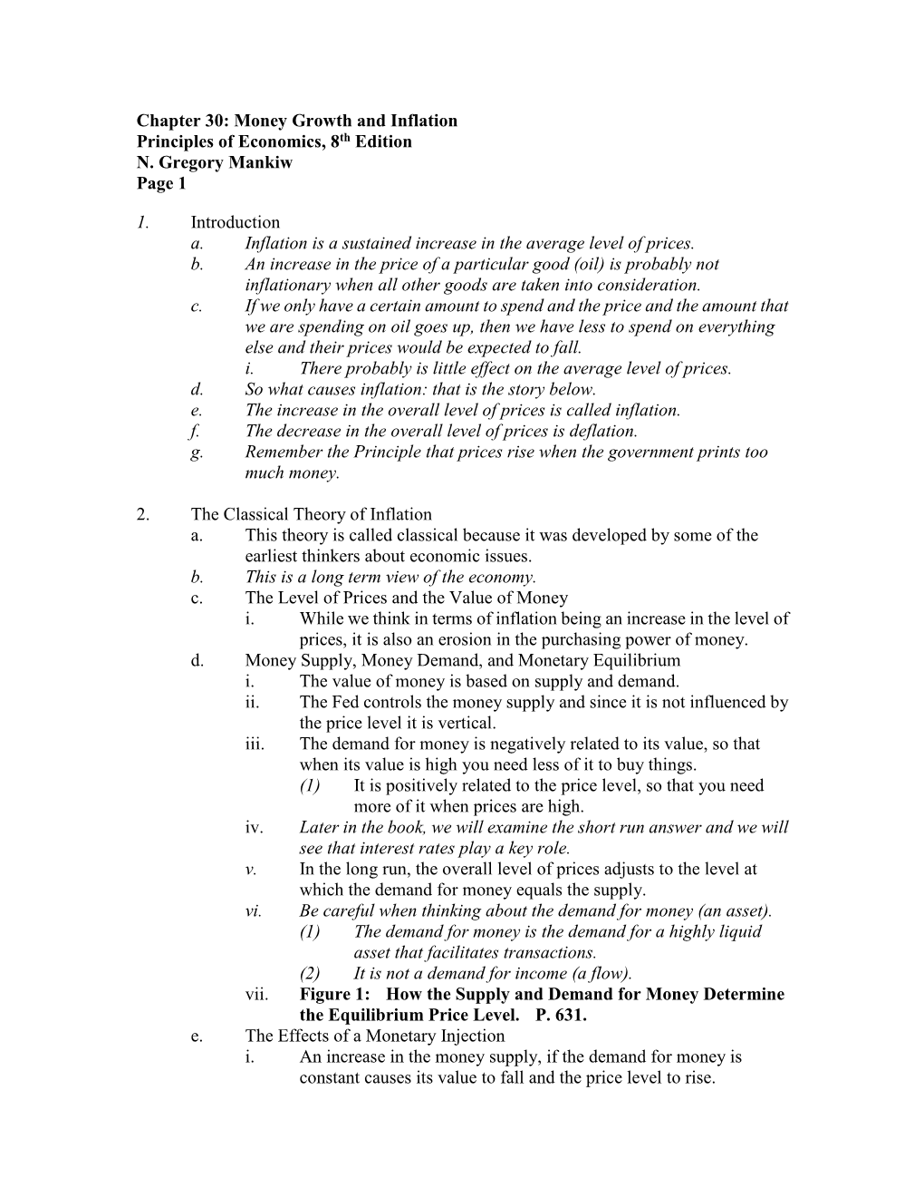 Chapter 30: Money Growth and Inflation Principles of Economics, 8Th Edition N