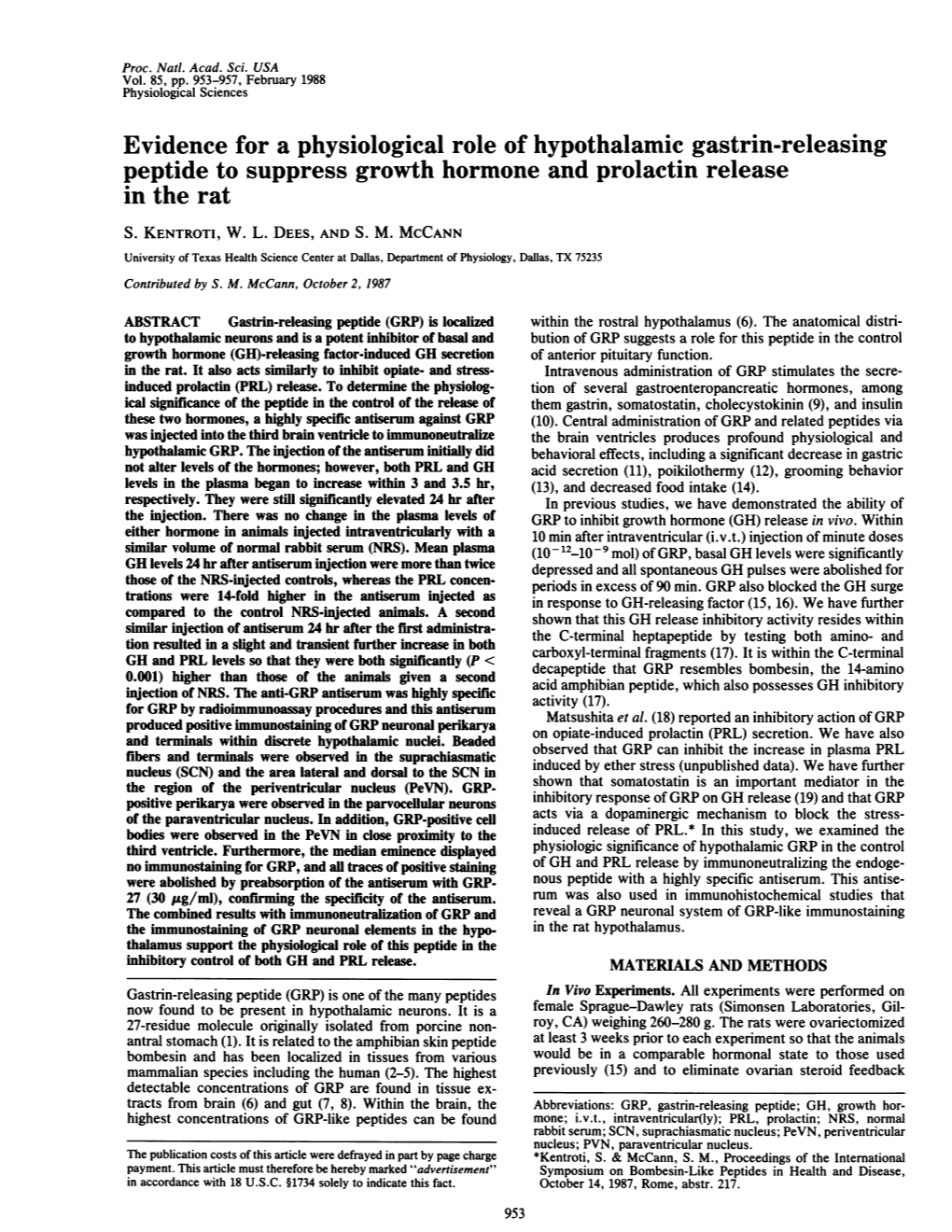 Evidence for a Physiological Role of Hypothalamic Gastrin-Releasing Peptide to Suppress Growth Hormone and Prolactin Release in the Rat S