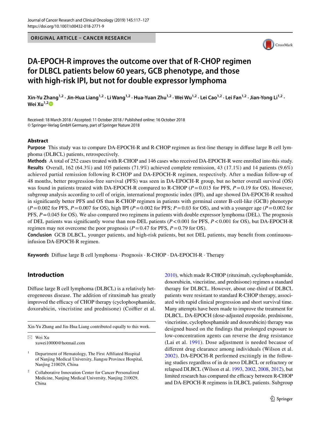 DA-EPOCH-R Improves the Outcome Over That of R-CHOP Regimen For