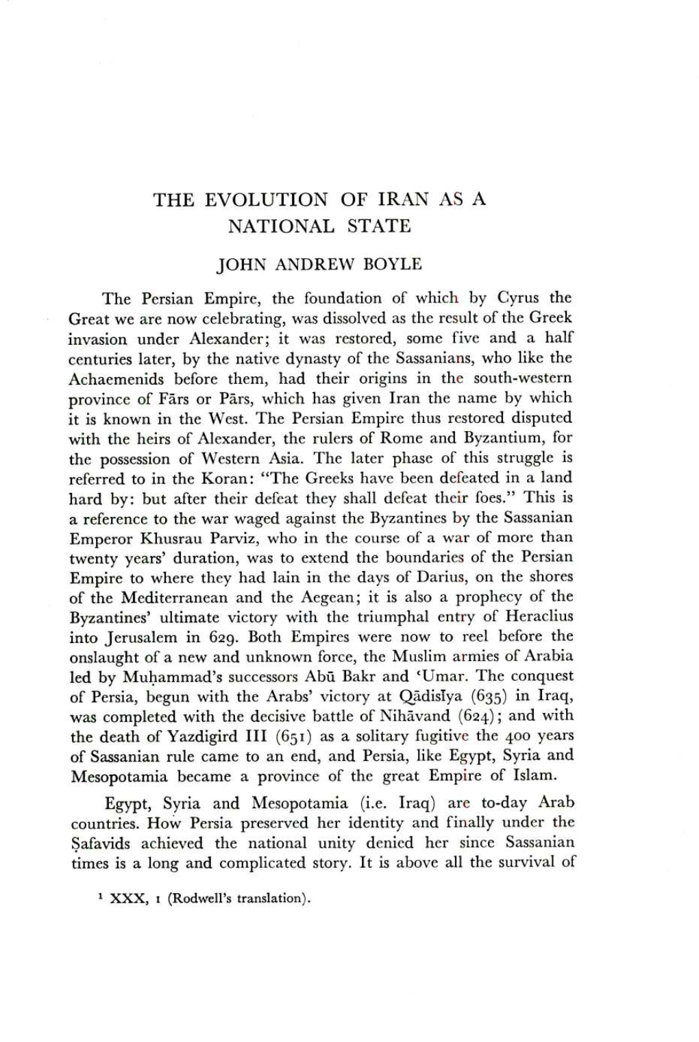 The Evolution of Iran As a National State