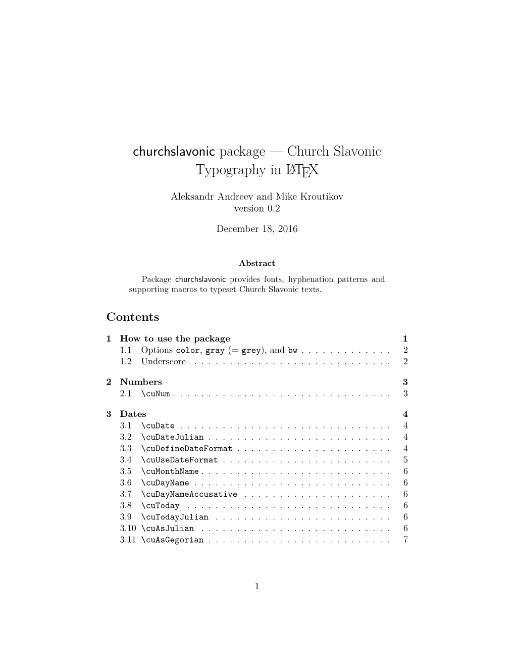 Churchslavonic Package — Church Slavonic Typography in L ATEX