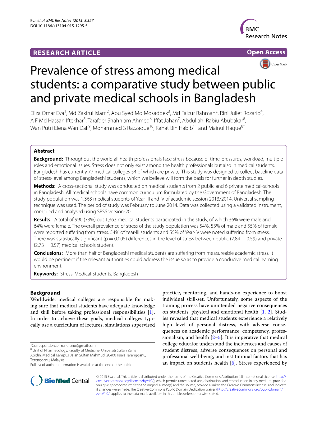 Prevalence of Stress Among Medical Students